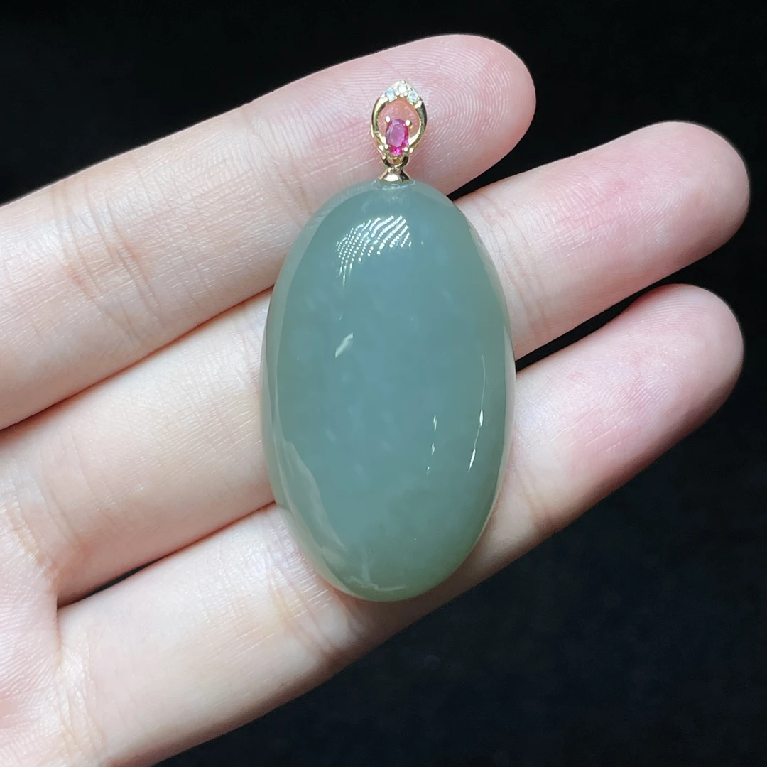 【小魏总珠宝】6 银镶和田玉珠宝吊坠（22*34*8mm+）不含链