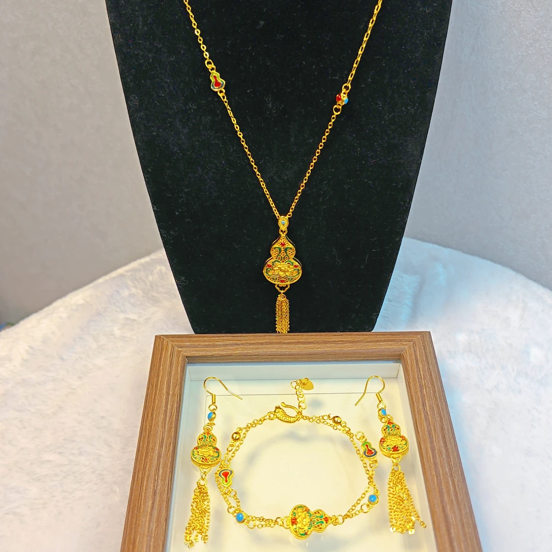 铜合金吊坠 葫芦烧蓝项链一套