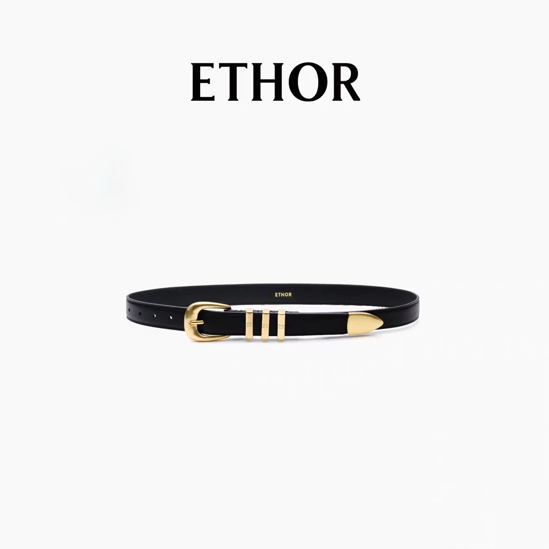 【ETHOR】设计师品牌新品时尚百搭圆头三扣牛皮腰带