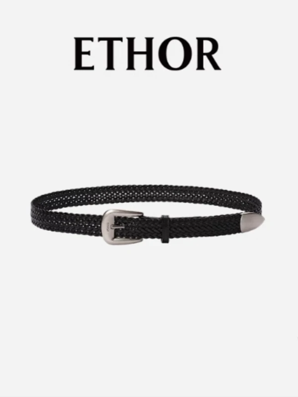 【ETHOR】 设计师品牌2024秋冬新品复古银扣编织腰带时尚休闲百搭