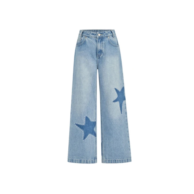 SHORT SENTENCE短句  设计师品牌新款星星贴钻微喇牛仔长裤女士
