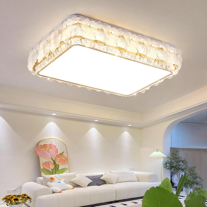 MKQ2802现代轻奢客厅吸顶灯大气方形大厅主灯创意荷叶卧室水晶灯
