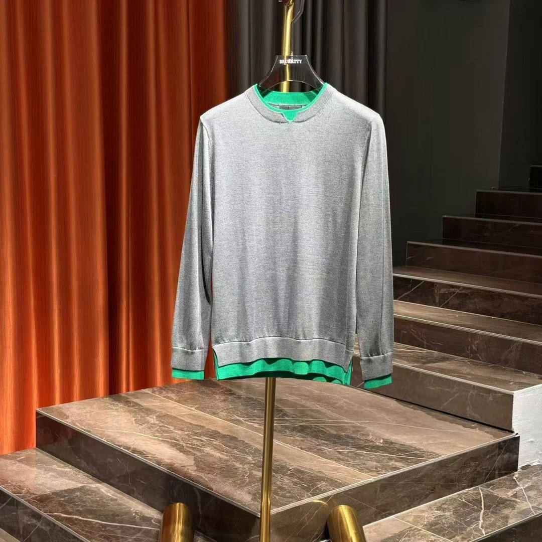 【奢潮定制】 R001秋季男士圆领撞色拼接轻奢长袖百搭莱赛尔毛衣