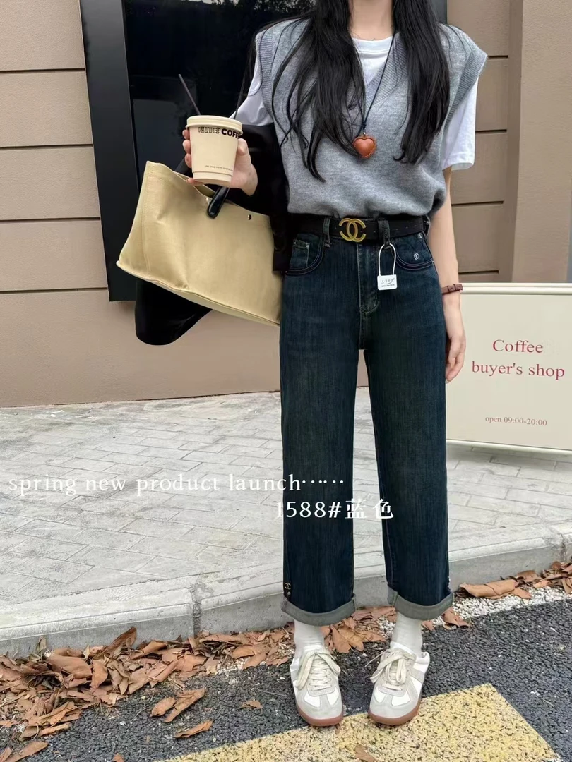 君君家 R【弹力男友裤】1588韩版高腰弹力牛仔男友裤