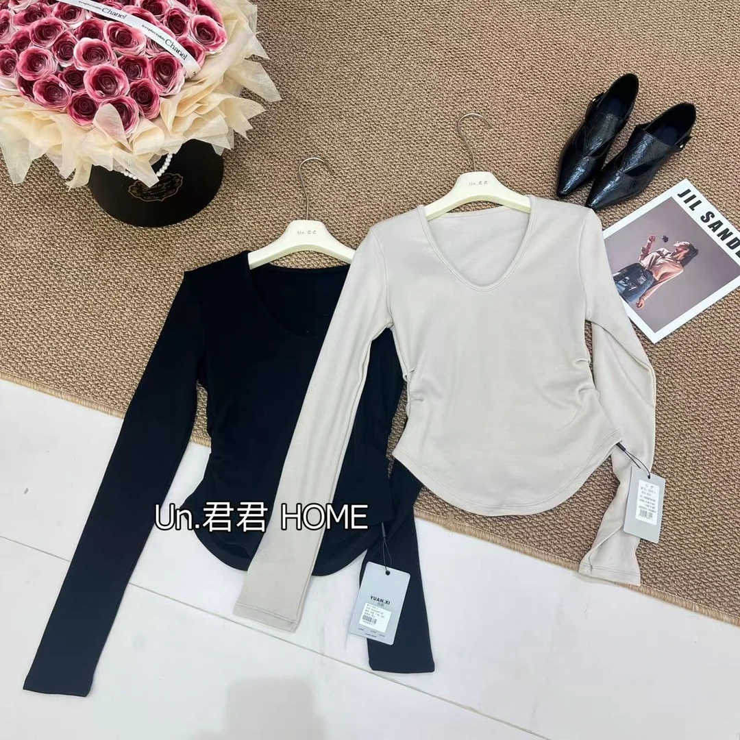 君君家【羊绒低领】3053-1羊绒加绒加厚低领长袖打底上衣