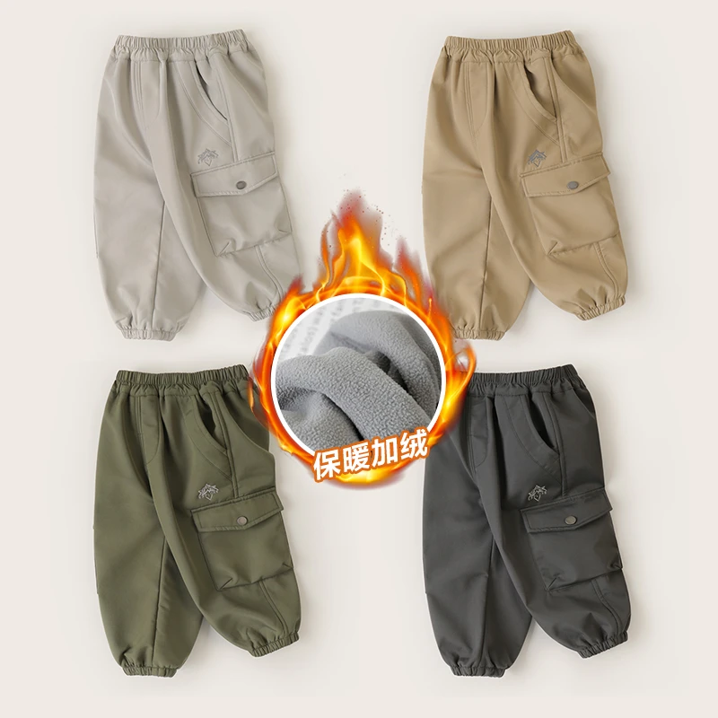 【2024秋冬上新】男童梭织加绒休闲长裤子棉裤冬款童装保暖U15076