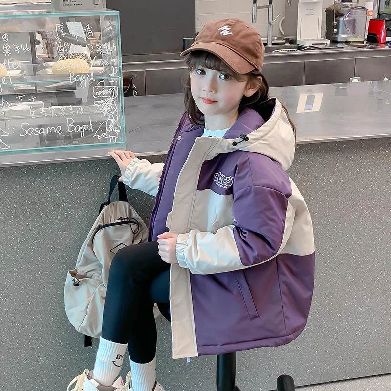 ABC女童夹棉外套冬装2024新款洋气小女孩棉服冬季衣服儿童冲锋衣