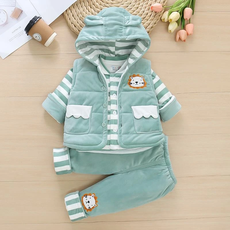 ABC男女宝宝秋冬夹棉套装01一2岁3新生婴幼儿外出衣服冬装加厚三