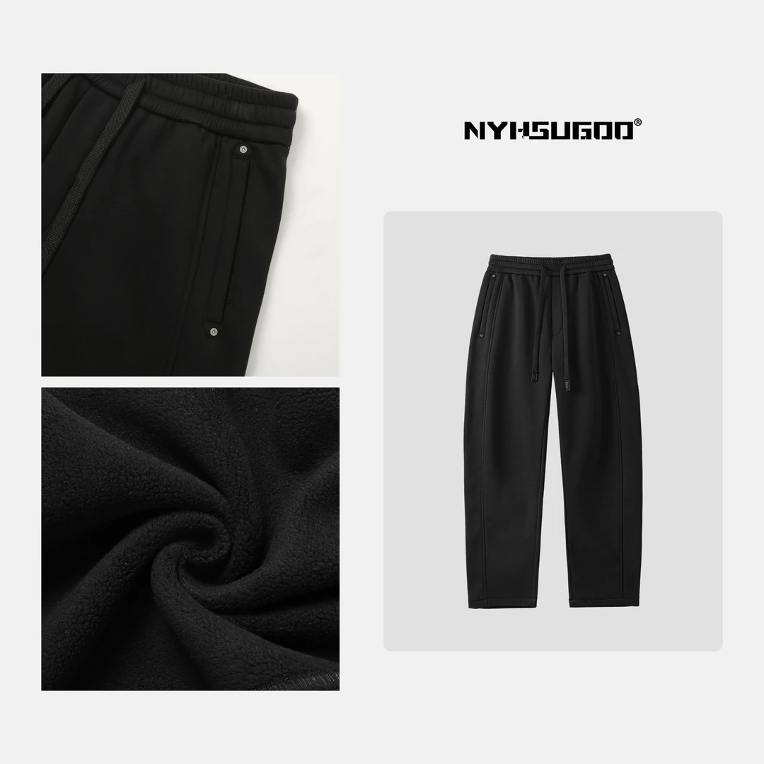 NYHSUGOO/南乙3368冬季加绒男士美式抽绳休闲裤设计款微弯刀长裤