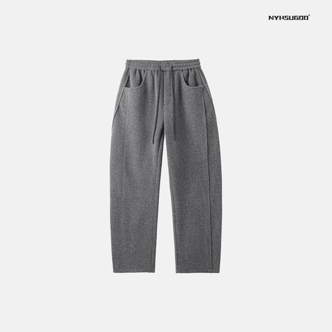 NYHSUGOO/南乙3420冬季新款毛边微弯刀长裤男士加厚加绒保暖卫裤