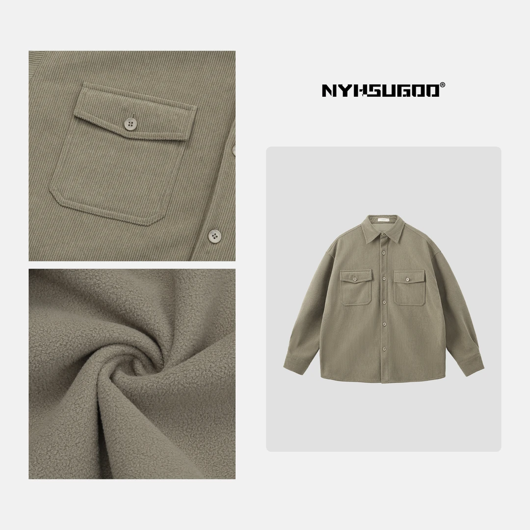 NYHSUGOO/南乙3387秋冬长袖翻领衬衫男士复古衬衫外套