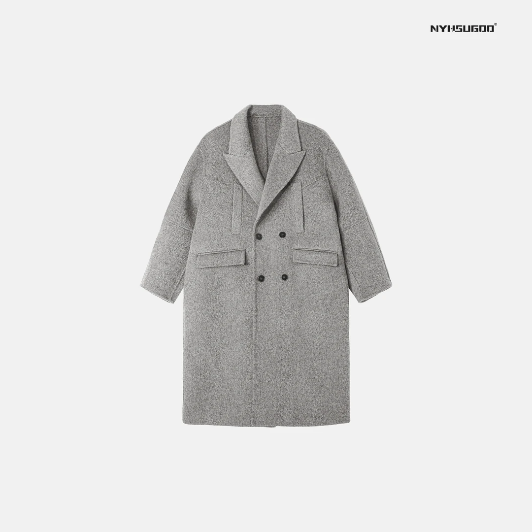 NYHSUGOO/南乙20240016秋冬新款男士气质款绵羊毛双面呢大衣外套