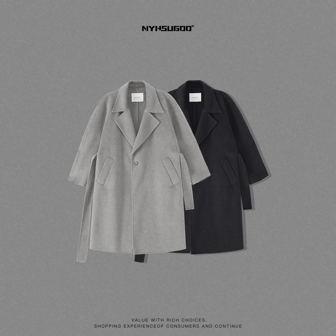 NYHSUGOO/南乙20240019秋冬季情侣韩系中长款绵羊毛大衣