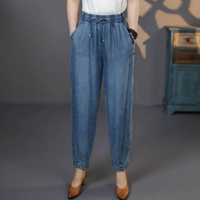 九362蓝色#2024夏季薄款莱赛尔天丝牛仔裤女透气舒适九分直筒裤