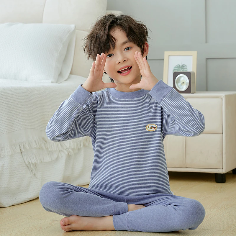 A类无骨秋冬季儿童保暖内衣套装德绒中领男女童睡衣秋衣秋裤贴身