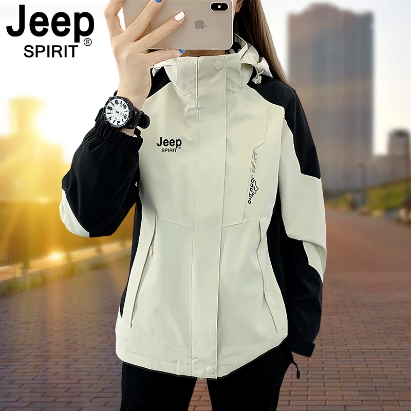 JEEP三合一冲锋衣男女款防风可拆卸户外飞行夹克冬季加绒加厚外套