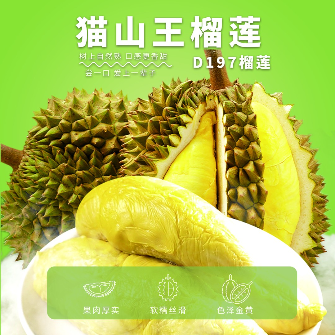 【双A专果专拍】马来西亚D197猫山王榴莲2.5-10斤液氮冷冻树熟榴莲