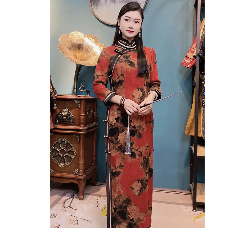 华族经典湘玥复古中国风大气喜婆婆喜妈妈旗袍长款女秋