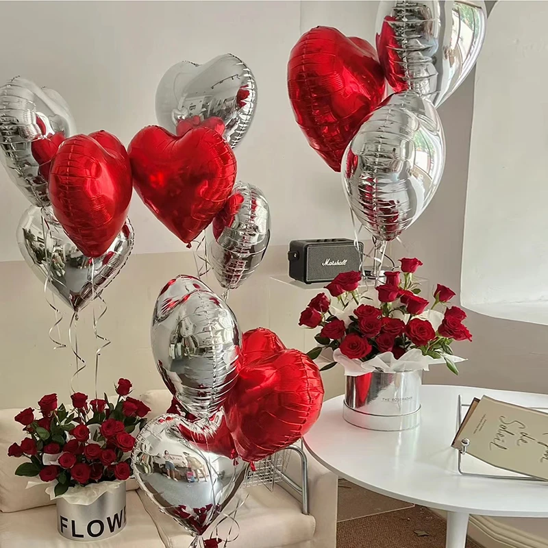 金属色爱心形状生日气球婚房浪漫婚礼装饰加厚求婚派对场景布置