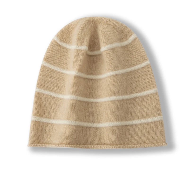 秋冬季女士条纹羊绒针织包头帽子时尚洋气舒适休闲保暖