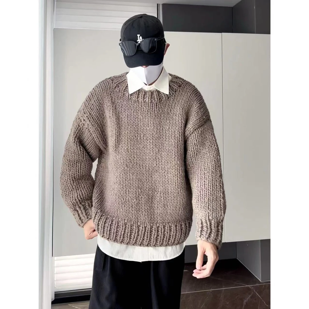 大圣圣 高品质手工粗毛线纯色加厚保暖套头针织毛衣男FUL 43369