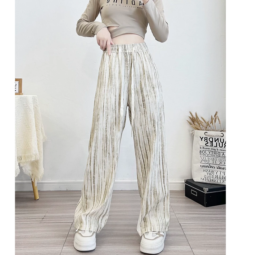 【秋季新款】精致条纹扎染窄版直筒裤显瘦显高气质休闲百搭无口袋