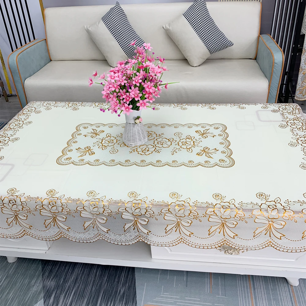 烫金压花工艺长方形餐桌茶几布防水防烫免洗桌布【宽1米长茶几桌垫