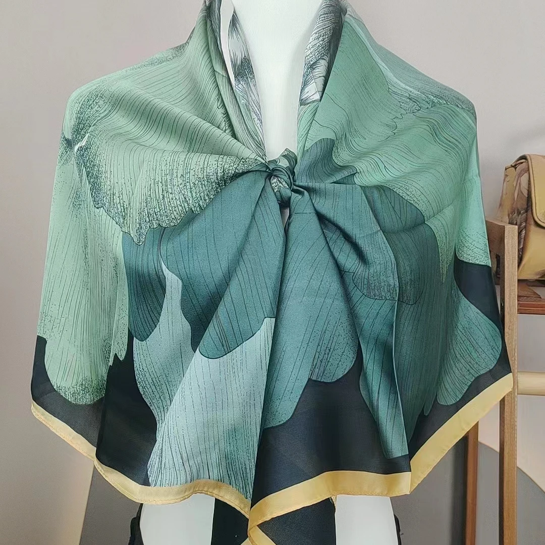 丽景缎110*110方巾气质百搭时尚丝巾夏季优雅披肩【绿牡丹】