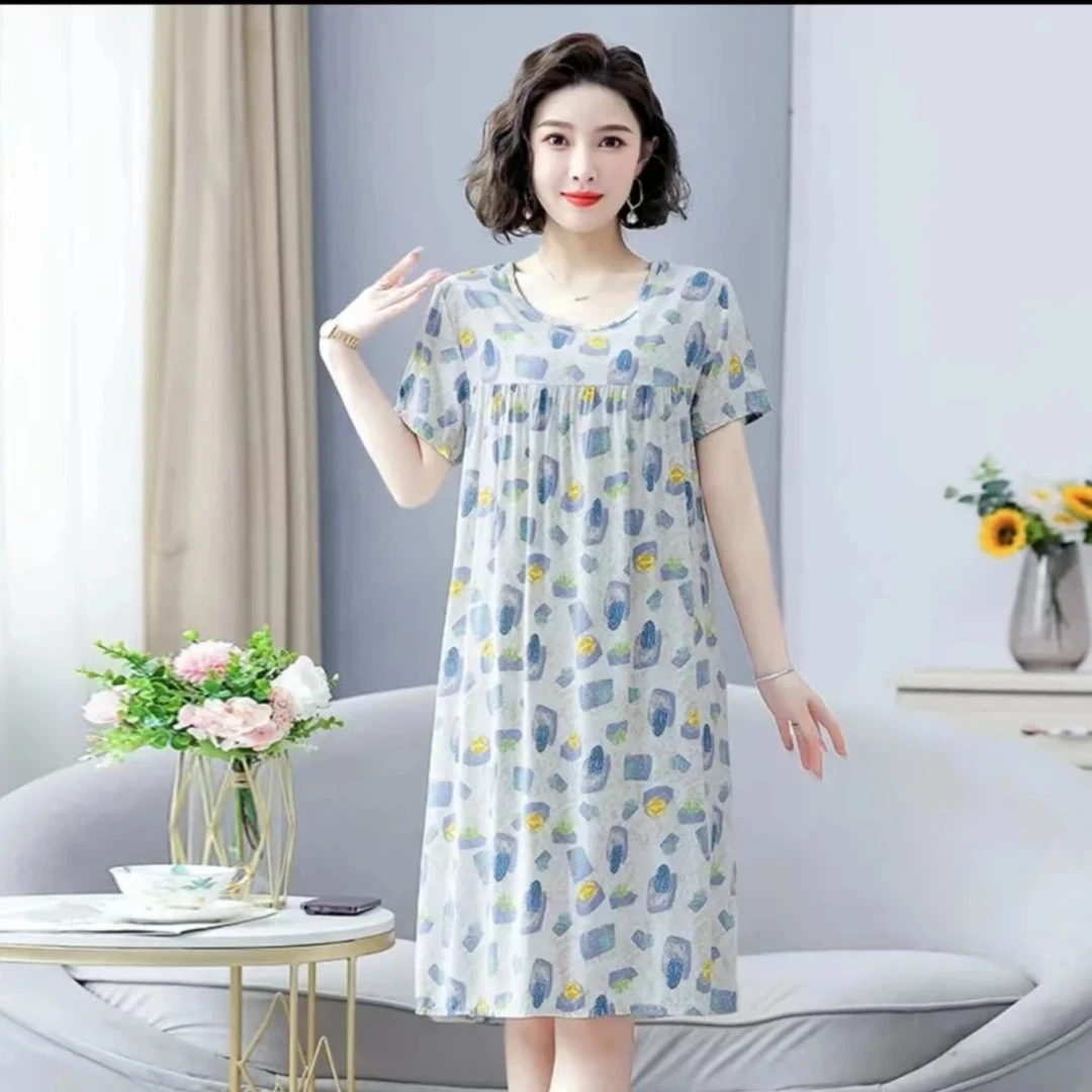 【碎花睡裙】新款中老年女装短袖薄款绵绸睡裙妈妈装宽松家居服