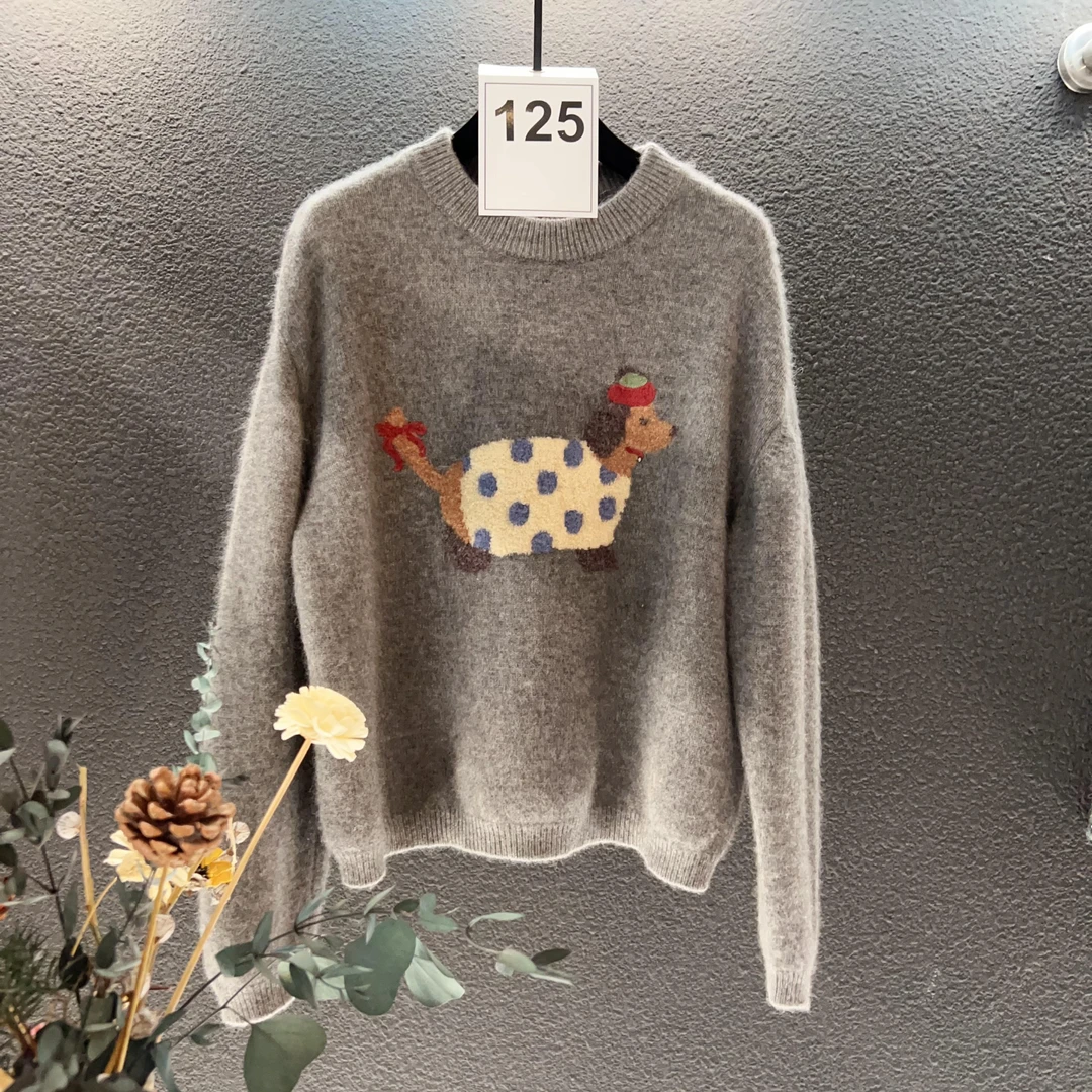 高端定制125 手工针织小狗印花毛衣