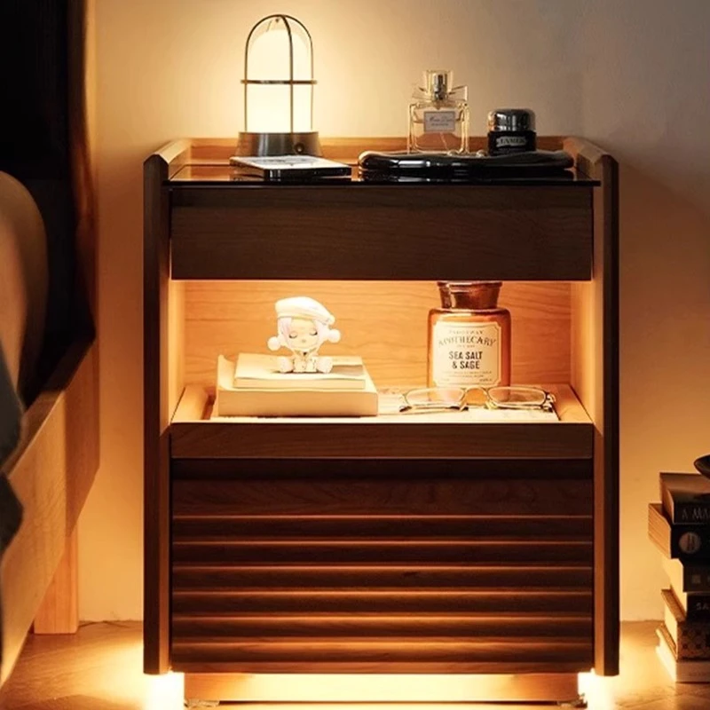 实木床头柜家用卧室北欧樱桃木小户型日式奶油风高级感床头收纳柜