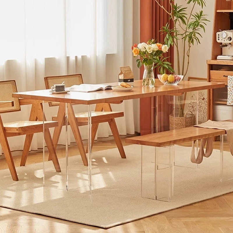 亚克力悬浮餐桌高档实木大板桌家用原木桌子橡木樱桃木书桌工作台