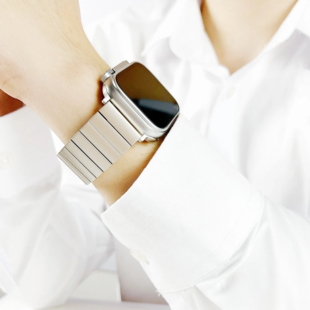 适用apple watch ultra表带高级金属竹节苹果s9表带iWatch876se代