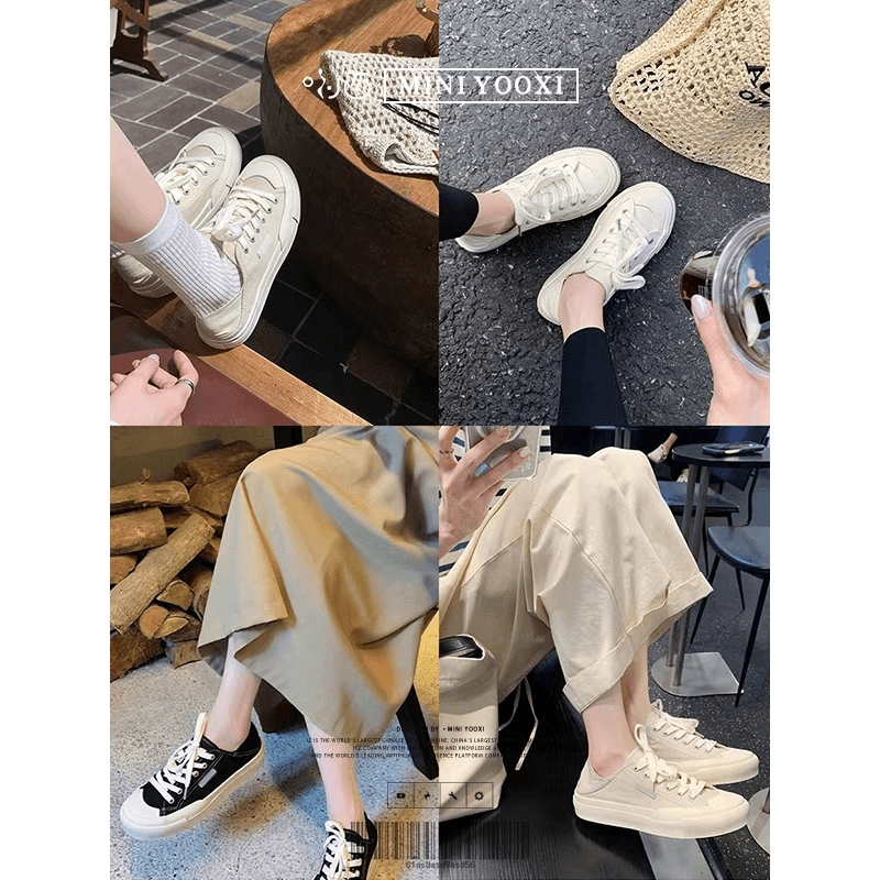 2024夏季新款小羊皮软底踩跟懒人帆布鞋透气圆头休闲小白鞋女板鞋