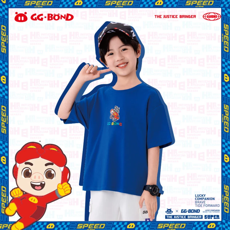 猪猪侠GGBOND竞速小英雄圆领夏季学生短袖T恤纯棉夏装儿童男女童