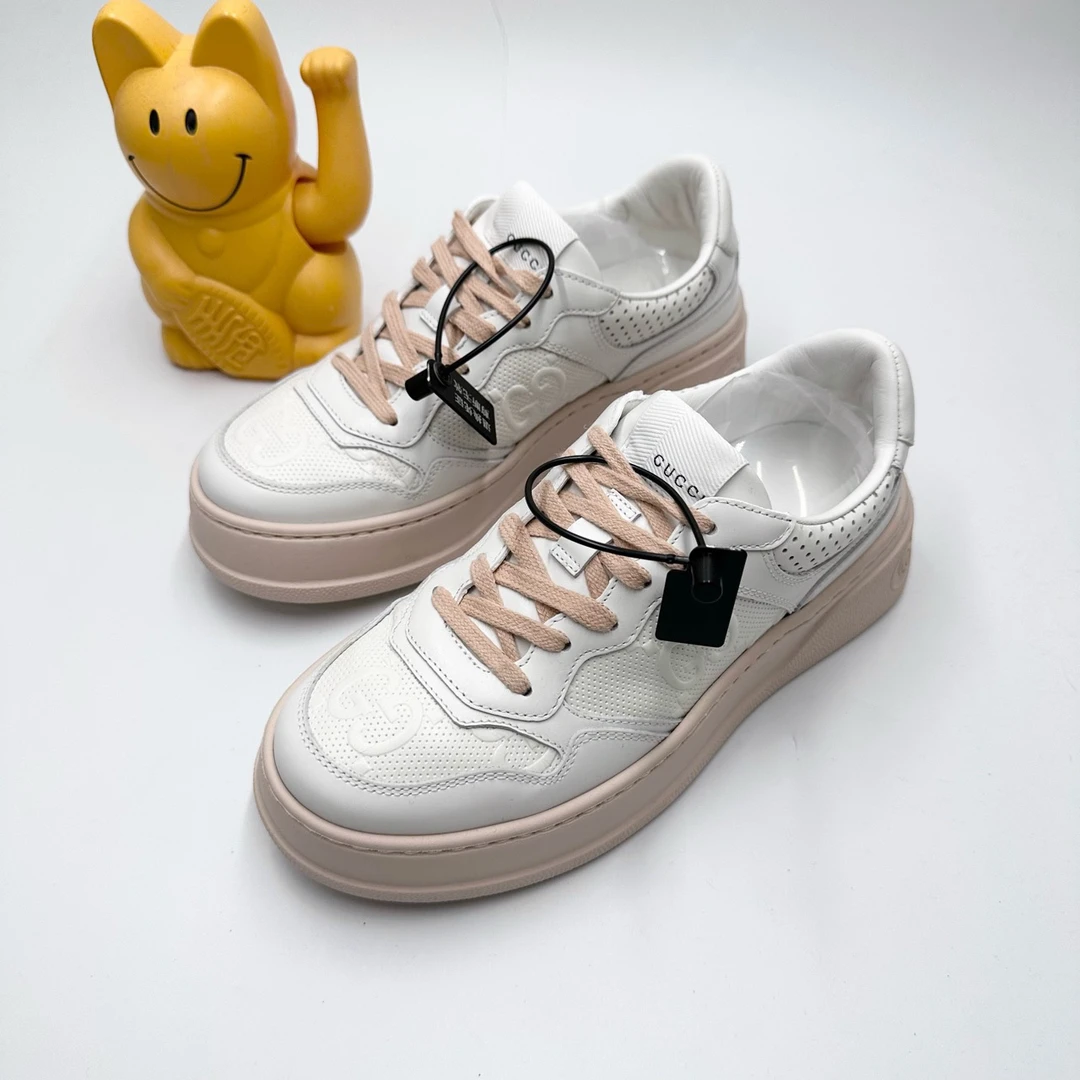 /Gucci/36码/粉白浮雕双G饼干鞋休闲鞋/99新