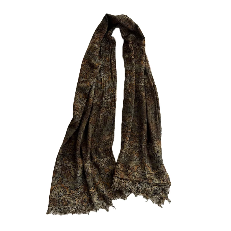 2025新款Um敦煌壁画巴洛克印花流苏围巾 纯手工拉毛流苏 长2.6米