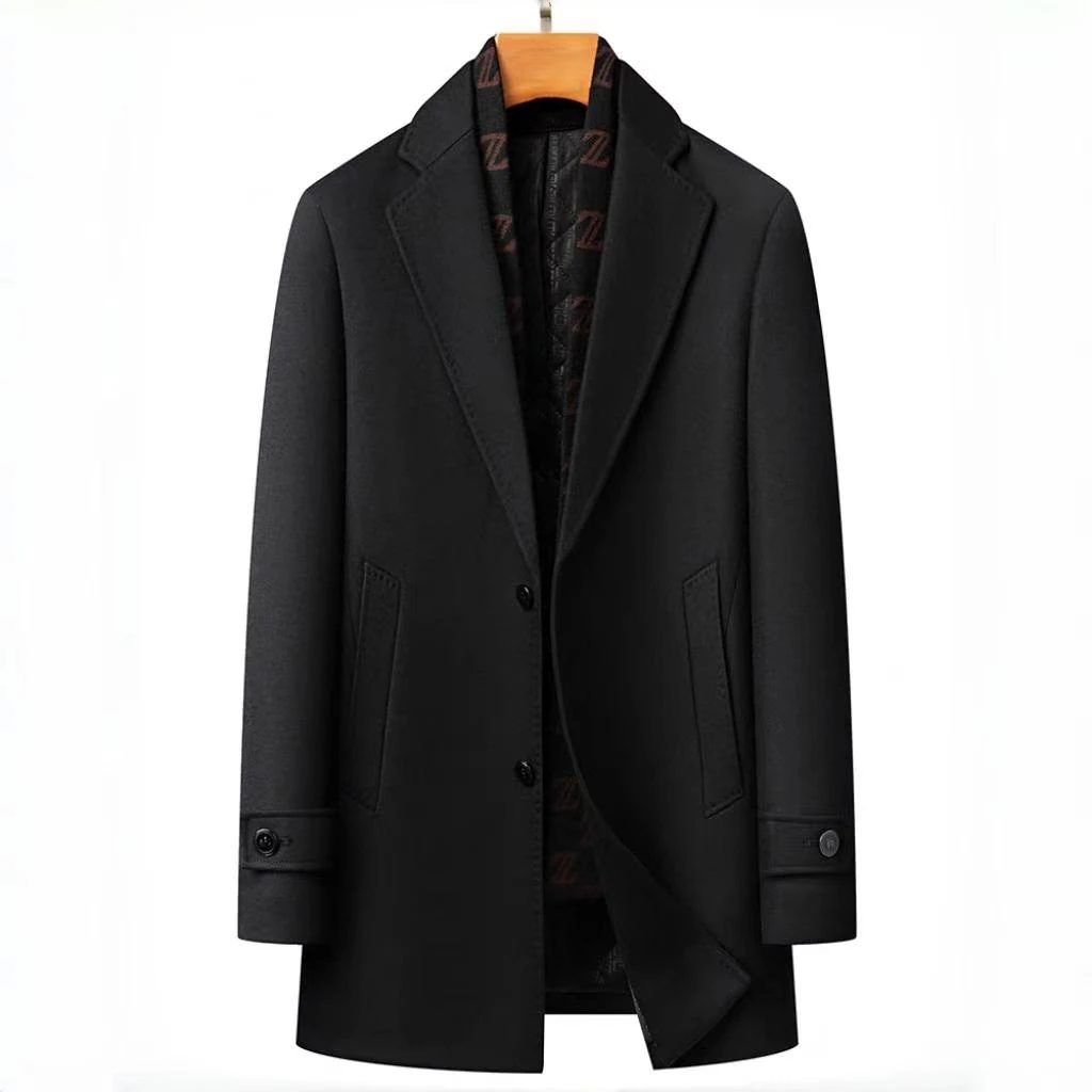 围巾领毛呢大衣男长款羊毛外套冬季加厚拆卸羽绒内胆羽绒服311款