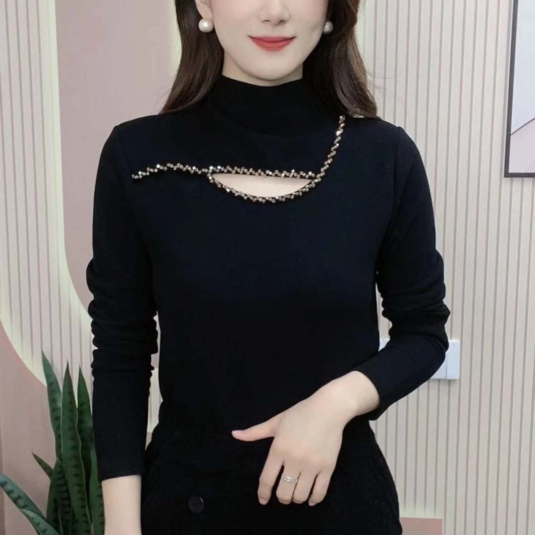 半高领双面德绒打底衫女秋冬季气质内搭长袖设计感加保暖修身上衣