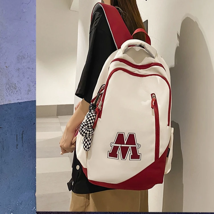 新款时尚百搭初中高中大学生韩版撞色旅游双背包书包潮流8757