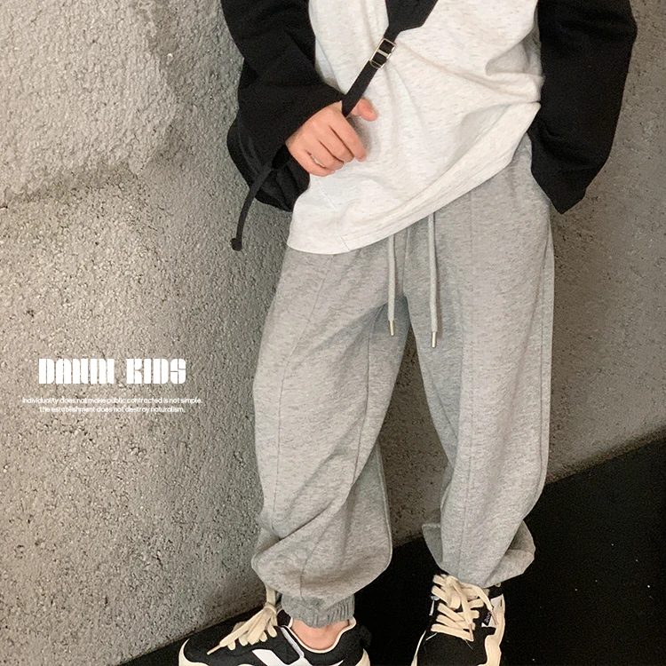 【嗒囜】238965 男女童春秋韩版纯色束脚裤儿童休闲宽松百搭卫裤潮