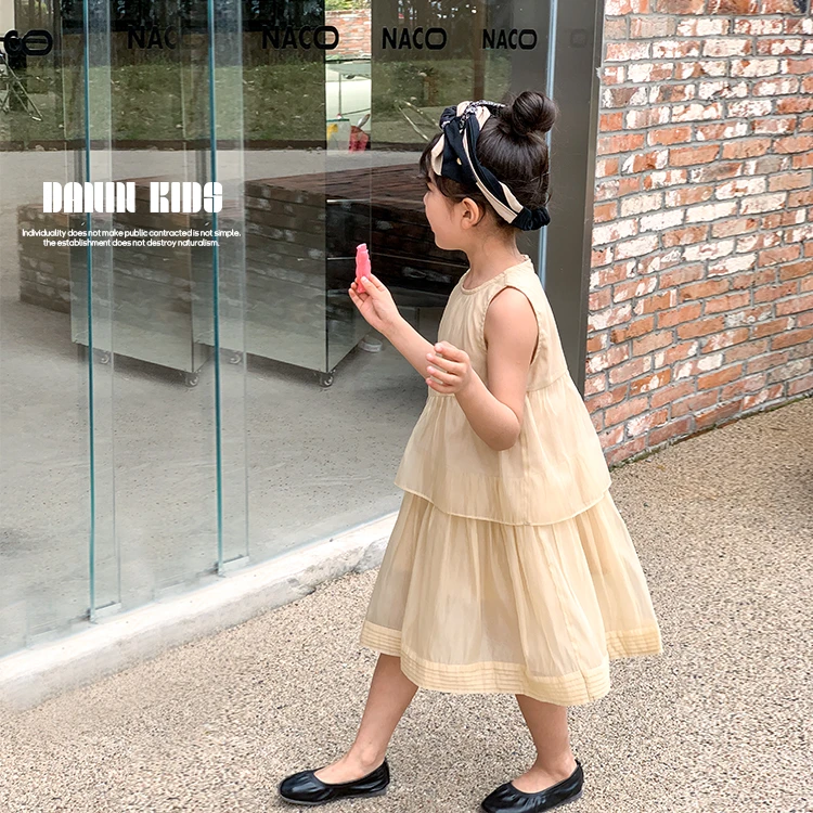 【嗒囜】女童无袖背心裙长裙夏季新款超仙森系拼接连衣裙231215