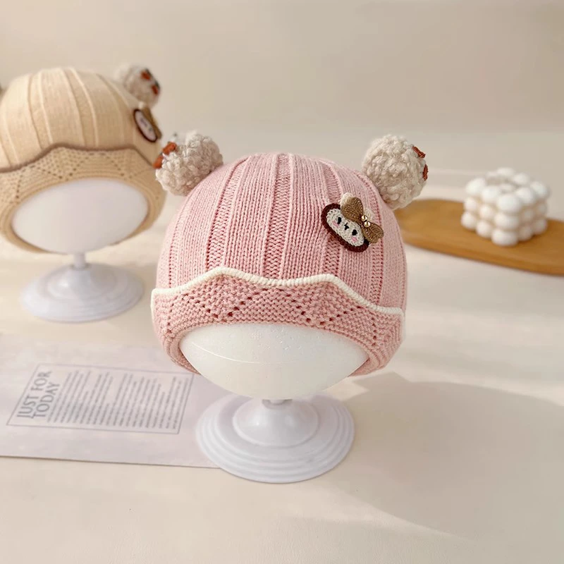 婴儿帽子秋冬可爱超萌针织套头帽女宝宝冬季加厚保暖婴幼儿毛线帽