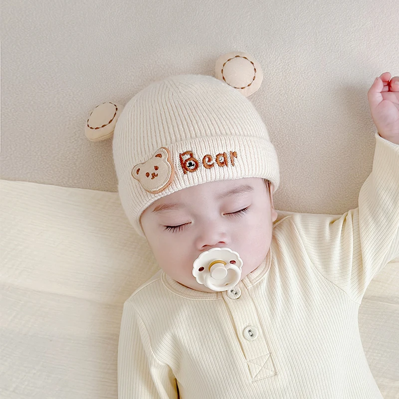 婴儿帽子秋冬季宝宝毛线帽婴幼儿保暖护耳帽小月龄可爱针织帽冬季