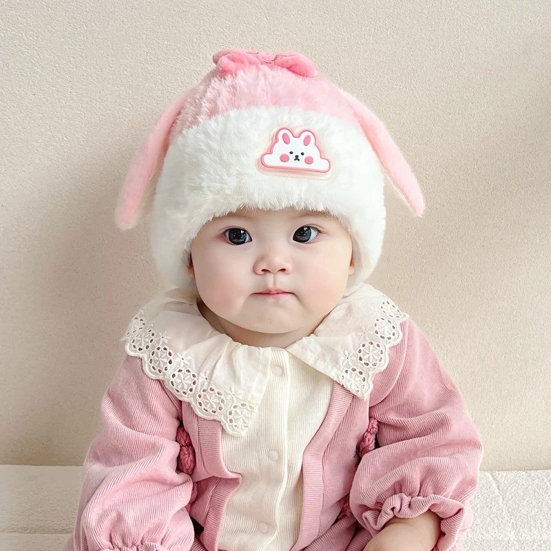 宝宝帽子可爱针织套头婴儿护耳帽儿童女冬季加厚保暖毛绒韩版女童