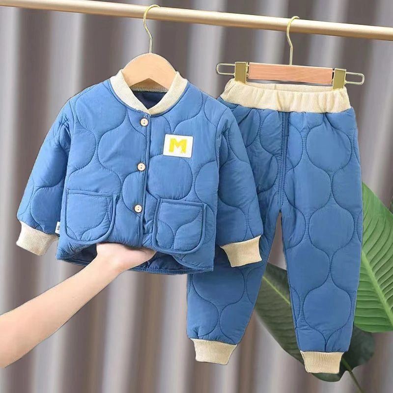 秋冬季三层夹棉保暖衣婴幼儿棉衣套装中厚幼儿棉服88