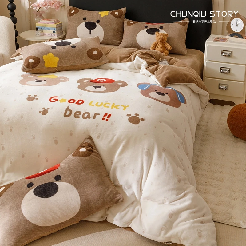 春秋故事秋冬新款A类牛奶绒大版印花单被套可爱卡通印花单件被套