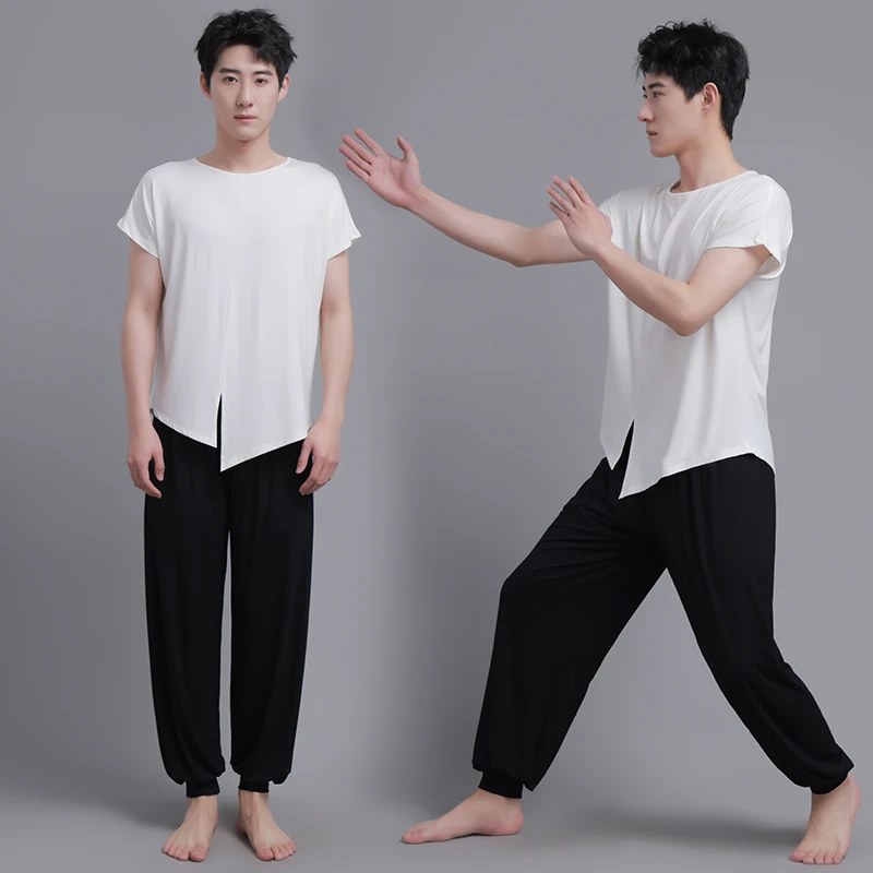 男舞蹈练功表演形体服中国舞古典现代舞服宽松灯笼裤萝卜裤圆领衣