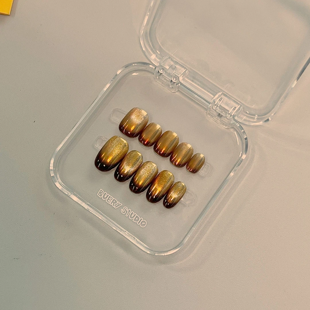 【黑金咖啡】不二意 秋冬咖啡晕染 魔镜金属 猫眼 纯手工穿戴甲