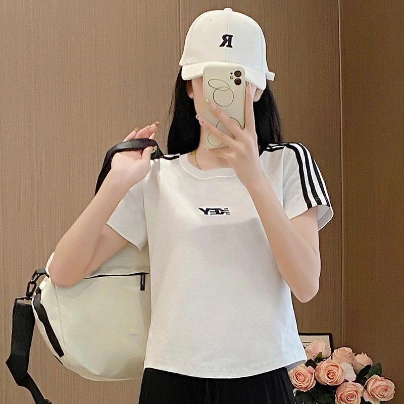 运动短袖夏季弹力螺纹棉上衣T恤